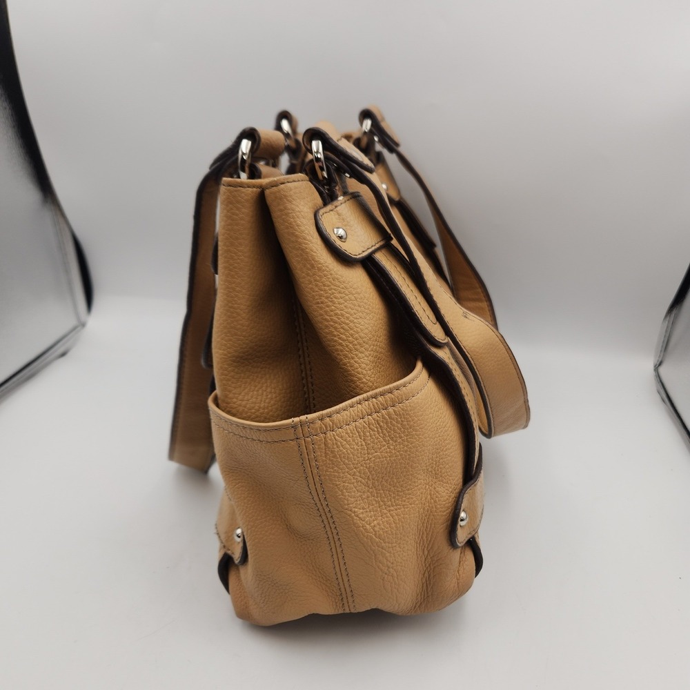 Tignanello Leather Tote Shoulder Bag Tan Brown Multi Pocket Chain Lined - Picture 4 of 16